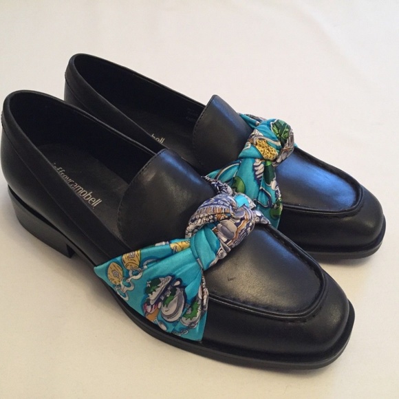 Jeffrey Campbell Sable Loafers Black Leather Blue Bollero Scarf 7 8 - Picture 3 of 3